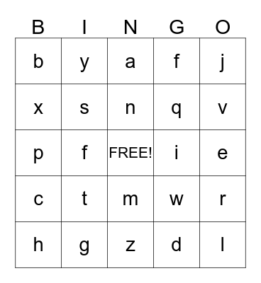 Alphabet Bingo Card