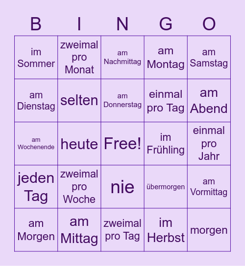 Time Expressions (Deutsch) Bingo Card
