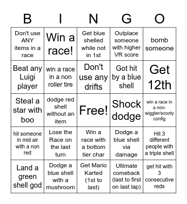 Mario Kart Bingo Card