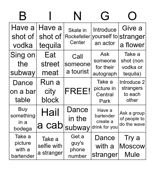 Kirsti's Forty and Flirty NYC Bingo!!! Bingo Card