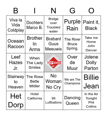 MuziekBingo Top 2000 Bingo Card