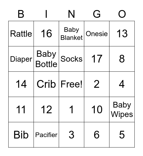 Baby Wilbur Shower Bingo Card