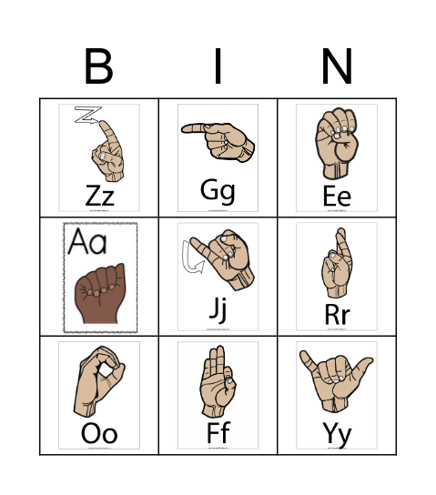 Jeffrey's ASL Name Bingo! Bingo Card