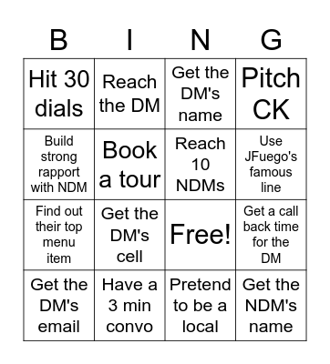 FIRST DAY DIALIN' Bingo Card