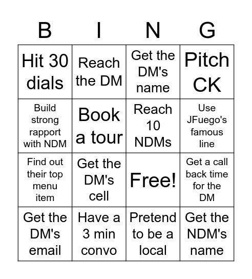 FIRST DAY DIALIN' Bingo Card