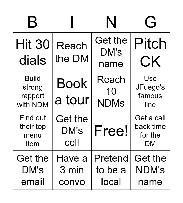 FIRST DAY DIALIN Bingo Card