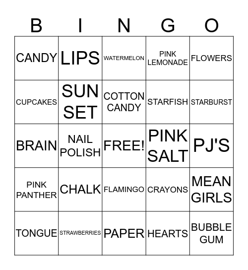 PINK Bingo Card