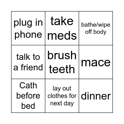 Monday night Bingo Card