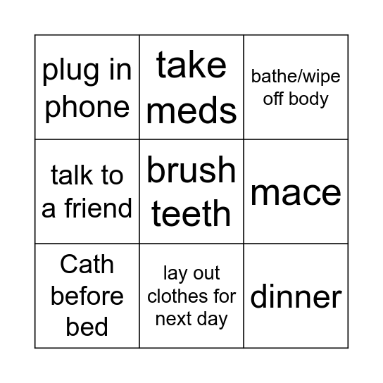 Monday night Bingo Card