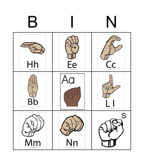 Alanna's ASL Nombre Bingo! Bingo Card