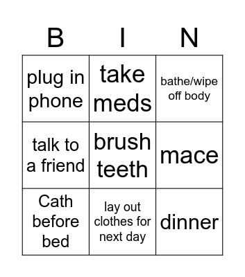 Wednesday Night Bingo Card