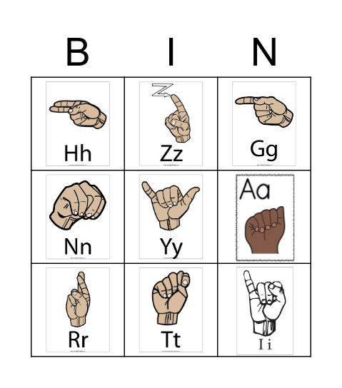 Ya'Zhiyah's ASL Name Bingo! Bingo Card