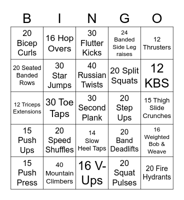 Fitness Bingo Card