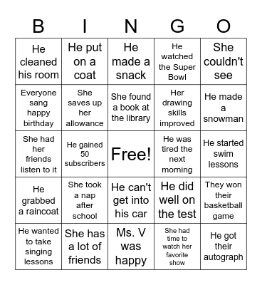 Cause and Effect Bingo Card