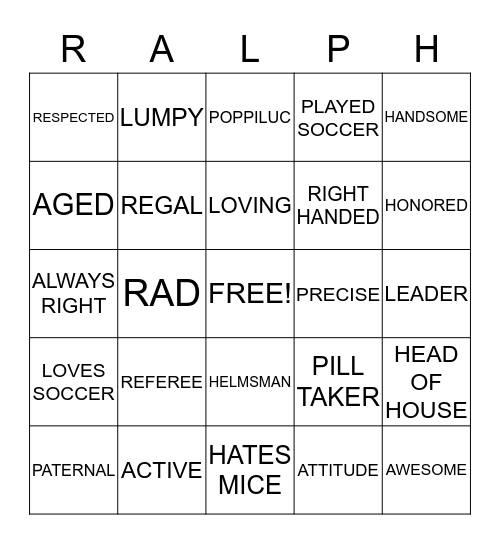 RALPH Bingo Card