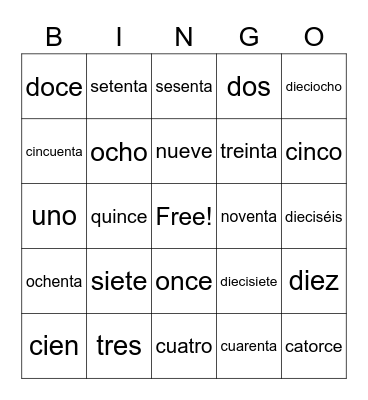 Números Bingo Card