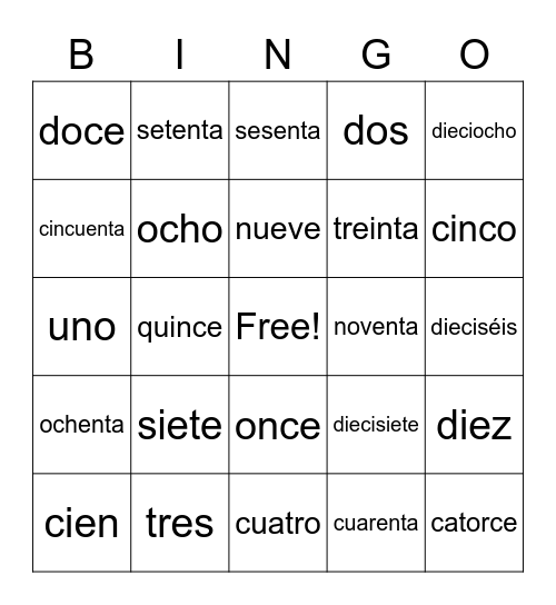 Números Bingo Card