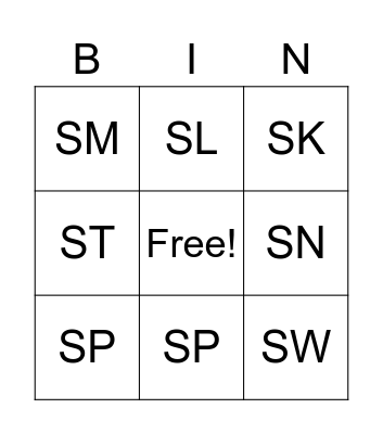 CONSONANT BLENDS Bingo Card