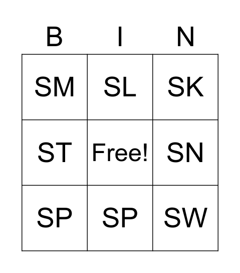 CONSONANT BLENDS Bingo Card