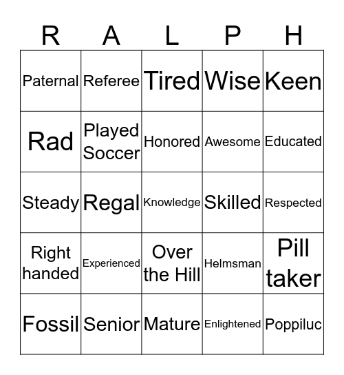 RALPH'S 70! Bingo Card