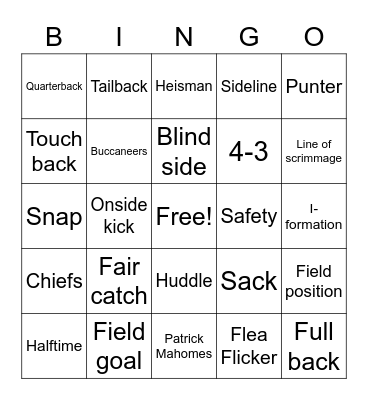 Super Bowl LV Bingo Card