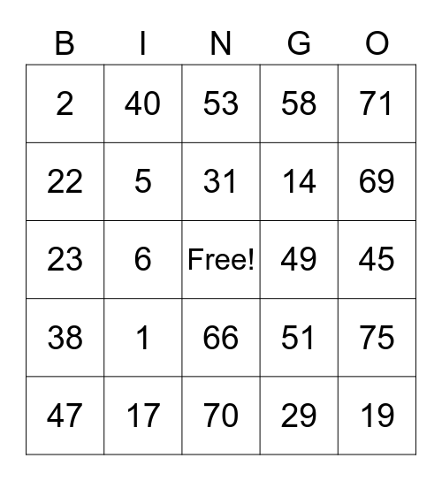 bingo zone Bingo Card