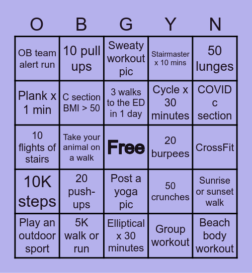 UTMB FITNESS BINGO! Bingo Card