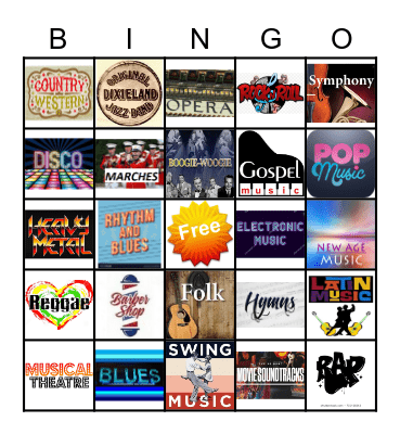 Music Styles Bingo Card