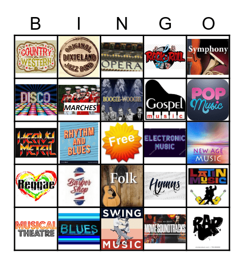 Music Styles Bingo Card