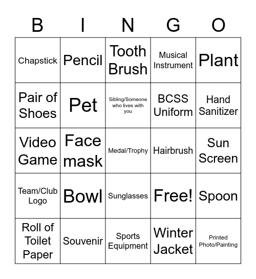 BCSS Bingo Card