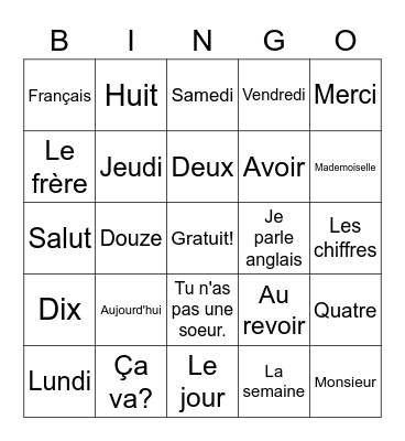 French Week 1 Bingo Card
