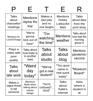 Peter Bingo Card