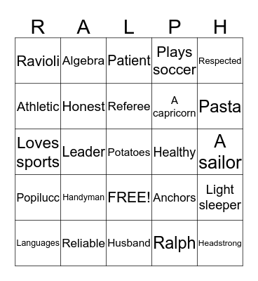 RALPH IS 70! Bingo Card