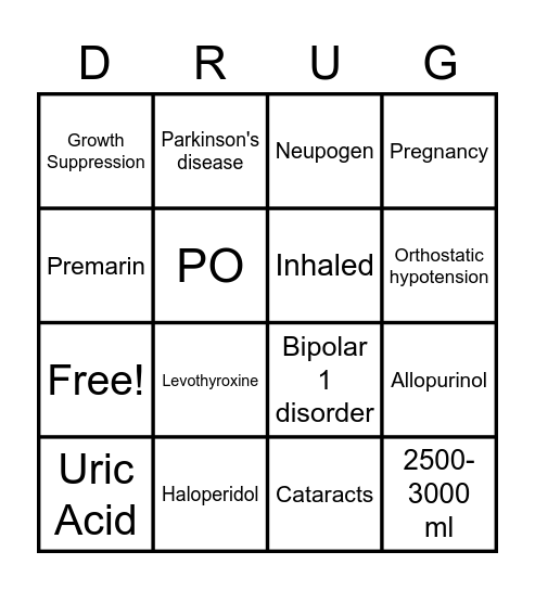 Drug Bingo! Bingo Card