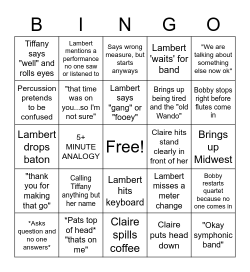 Flute Symphonic Camp Bingo Card