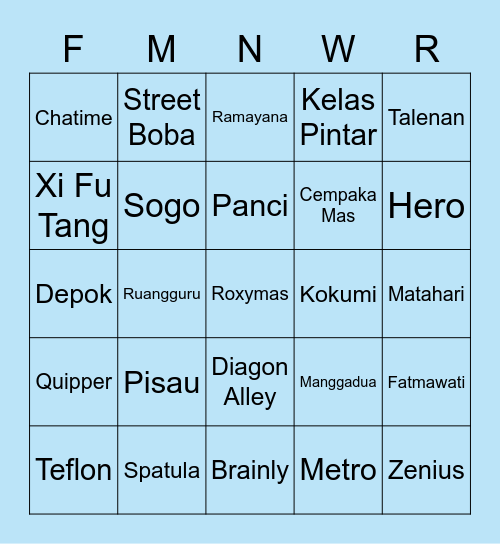 YJ Bingo Card