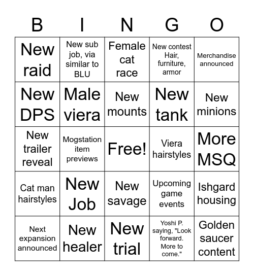 FFXIV SHOWCASE Bingo Card