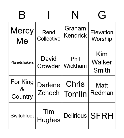 Worship Music Bingo Card