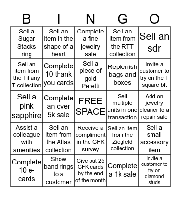 Tiffany Bingo Card
