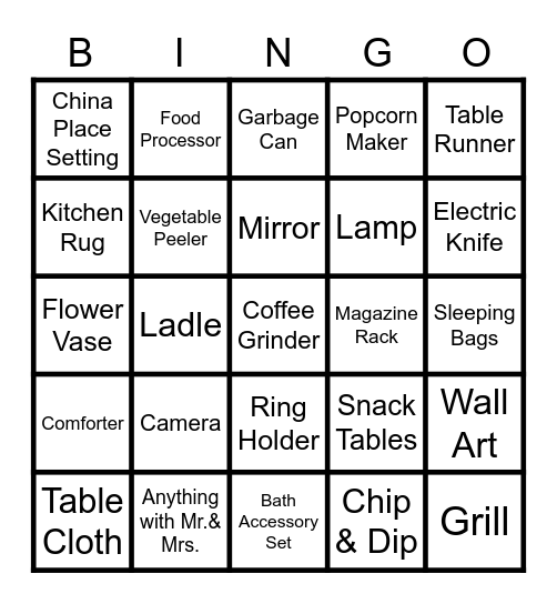 Alexa's Bridal Shower Bingo Card