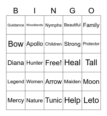 Artemis's Bingo Card