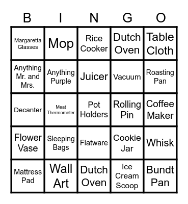 Alexa's Bridal Shower Bingo Card