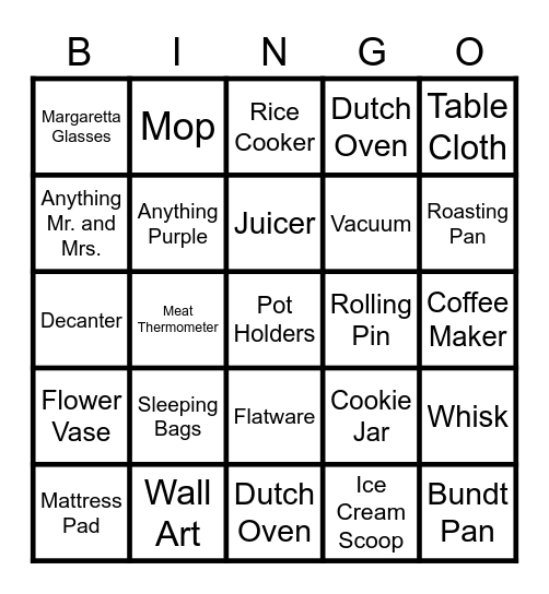 Alexa's Bridal Shower Bingo Card