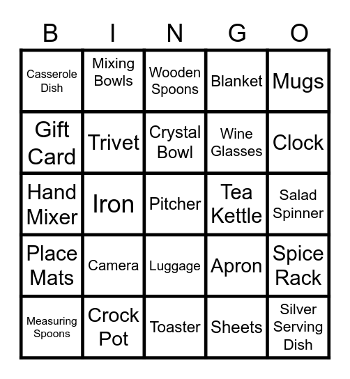 Alexa's Bridal Shower Bingo Card