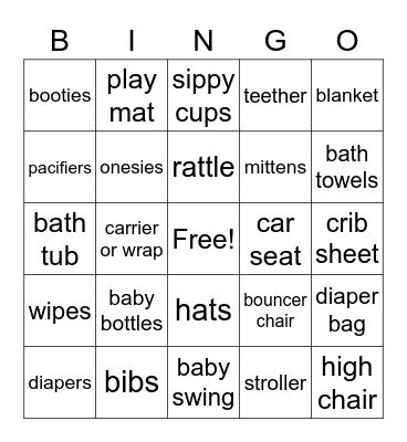 Baby Shower Bingo Card