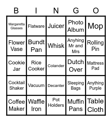 Alexa's Bridal Shower Bingo Card