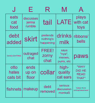 The Great Catboy Streams of 2021 Bingo Card