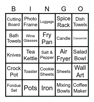 Alexa's Bridal Shower Bingo Card