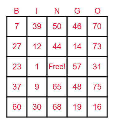 Teacher Ben's Bingo Card Bingo Card