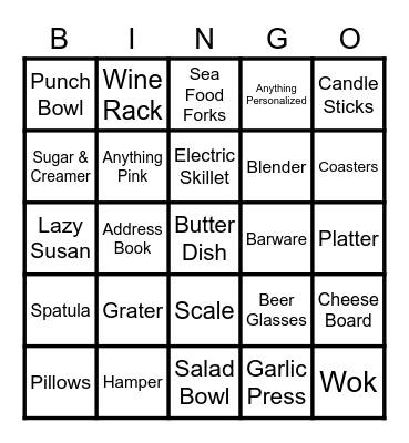 Alexa's Bridal Shower Bingo Card